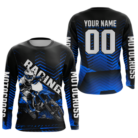 Custom Blue Motocross Jersey Racing for Kid Men Women MX Dirt Bike Shirts UPF30+ DNT46