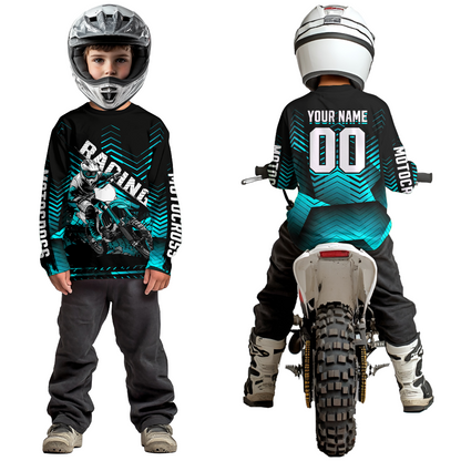 Custom Turquoise Motocross Jersey Racing for Kid Men Women MX Dirt Bike Shirts UPF30+ DNT46