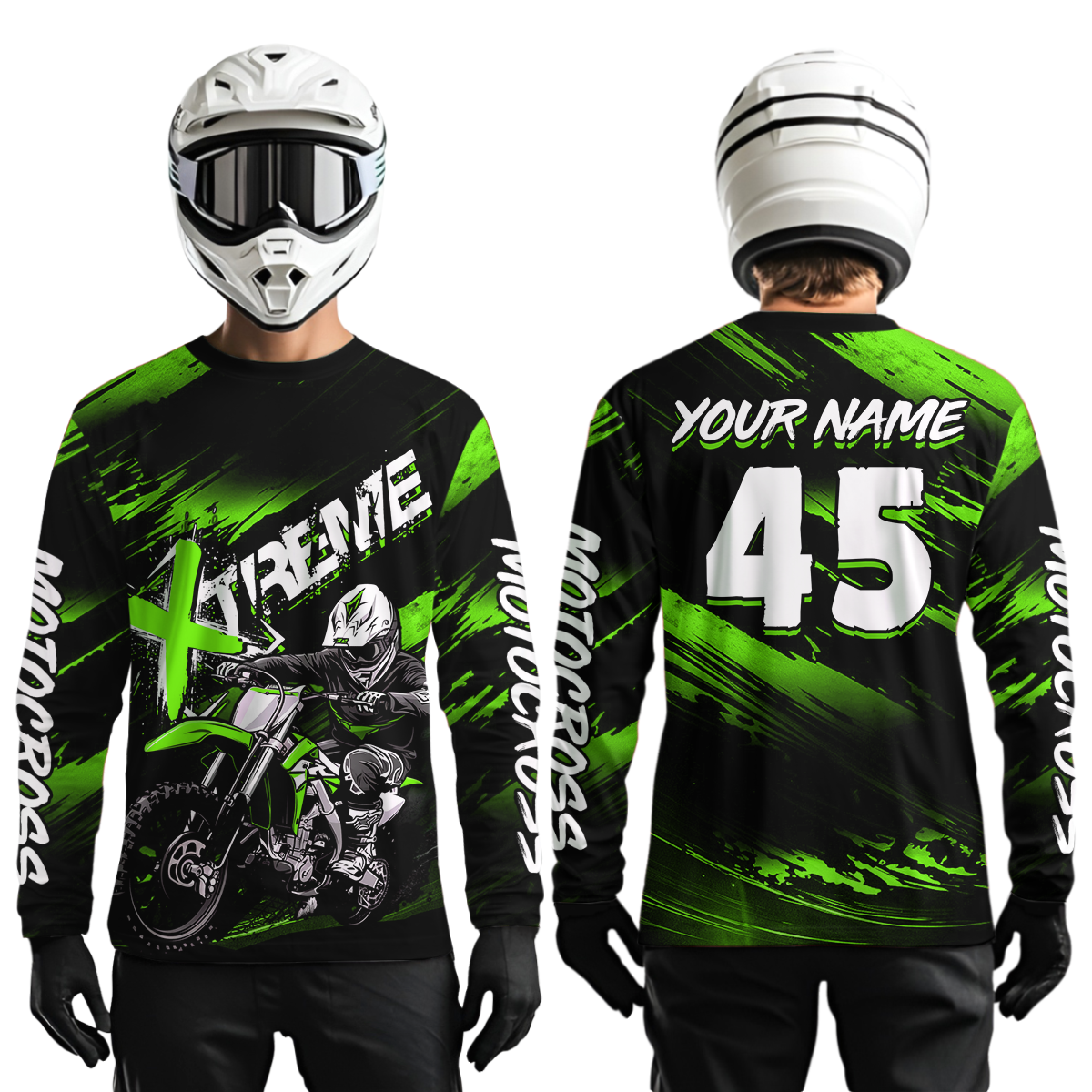 Green Youth Motocross Jersey Custom Dirt Bike Extreme Shirts for Kid Men Women UPF30+ DNT21