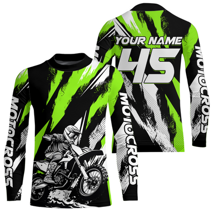 Green Youth Motocross Shirts MX Racing Custom Dirt Bike Shirts Kid Men Women UPF30+ DNT33