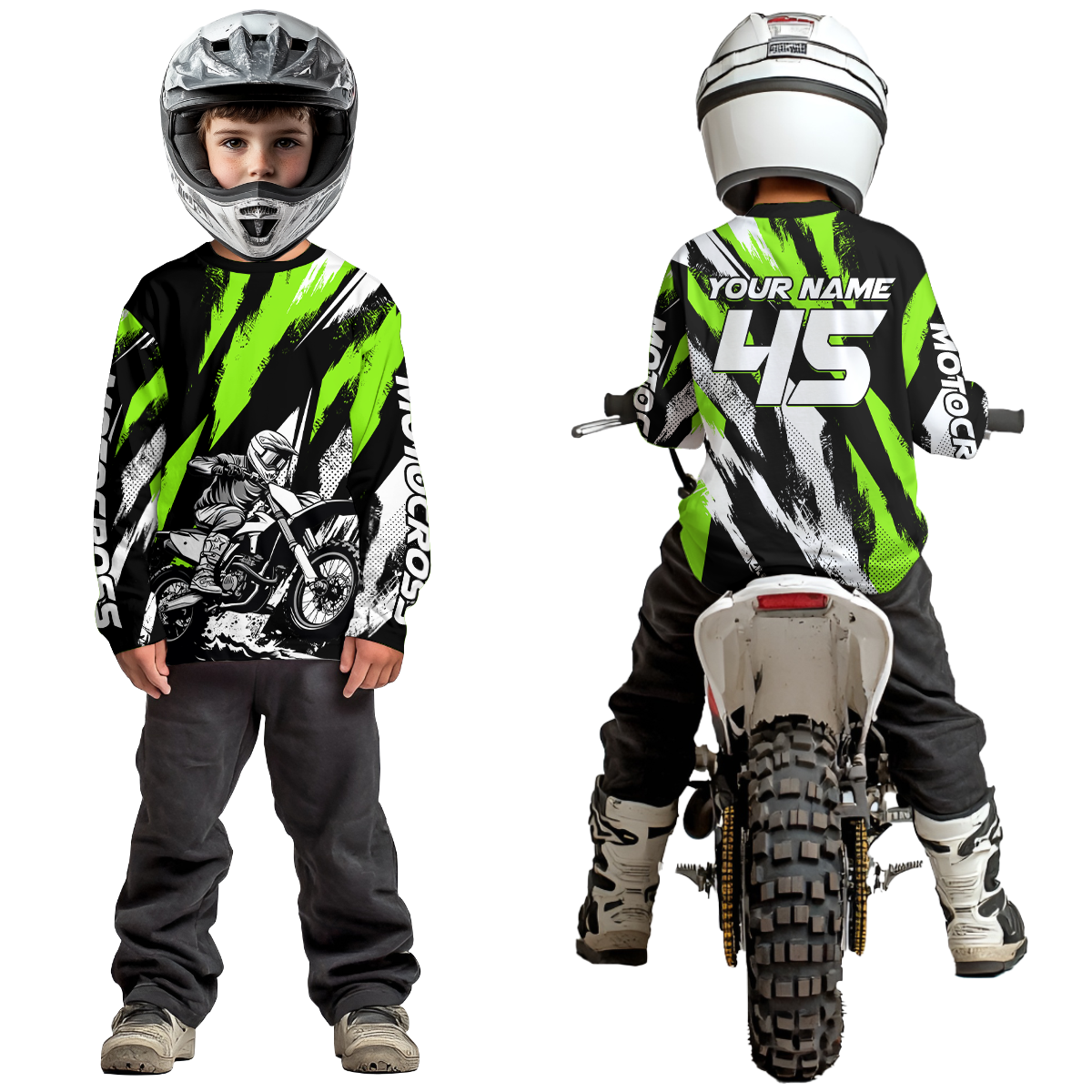 Green Youth Motocross Shirts MX Racing Custom Dirt Bike Shirts Kid Men Women UPF30+ DNT33
