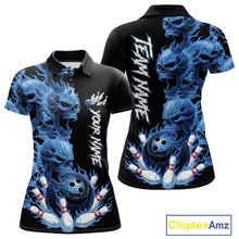 Load image into Gallery viewer, Custom Flame Skull Bowling Jerseys for Women Bowling League Polo &amp; 1/4 Zip Bowling Team Shirts HNT203