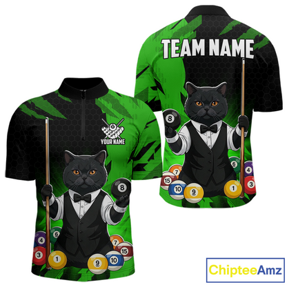 Custom Black Cat 8 Ball Pool Shirts Green Billiard Shirt for Men Billiard Team Jersey Billiard Gift NNT181