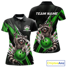 Load image into Gallery viewer, Custom Green Raccoon Bowling Jersey for Women Bowling Team Shirts Bowling Polo &amp; 1/4 Zip HNT254