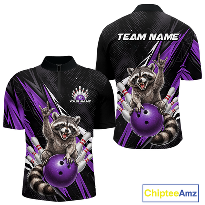 Custom Purple Raccoon Bowling Jersey for Men Bowling Team Shirts Bowling Polo & 1/4 Zip HNT254