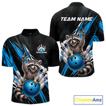 Load image into Gallery viewer, Custom Turquoise Raccoon Bowling Jersey for Men Bowling Team Shirts Bowling Polo &amp; 1/4 Zip HNT254