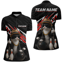 Load image into Gallery viewer, Custom Red Funny Cat Bowling Jersey for Women Bowling Shirt Polo &amp; 1/4 Zip Bowling Team Shirts HNT136