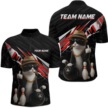 Load image into Gallery viewer, Custom Red Funny Cat Bowling Jersey for Men Bowling Shirt Polo &amp; 1/4 Zip Bowling Team Shirts HNT136