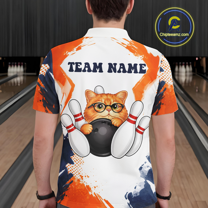 Custom Funny Cat Bowling Jersey for Men Bowling Team Shirts Bowling League Polo & 1/4 Zip HNT186