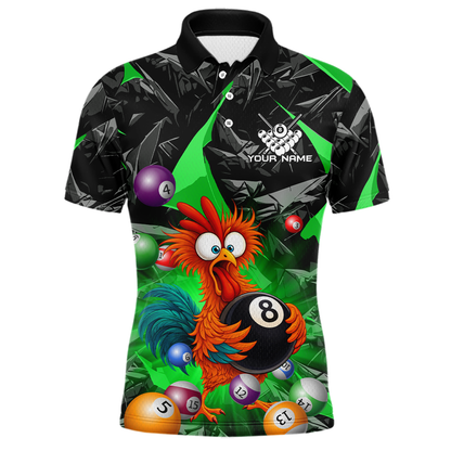 Custom Funny Green Chicken 8 Ball Pool Billiard Shirt for Men Polo & 1/4 Zip, Billiard Team Jerseys NNT148