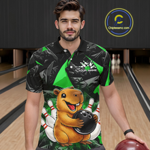 Load image into Gallery viewer, Custom Green Capybara Bowling Jersey for Men Bowling Team Shirts Bowling Polo &amp; 1/4 Zip HNT255