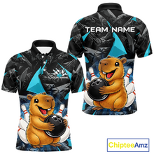 Load image into Gallery viewer, Custom Turquoise Capybara Bowling Jersey for Men Bowling Team Shirts Bowling Polo &amp; 1/4 Zip HNT255