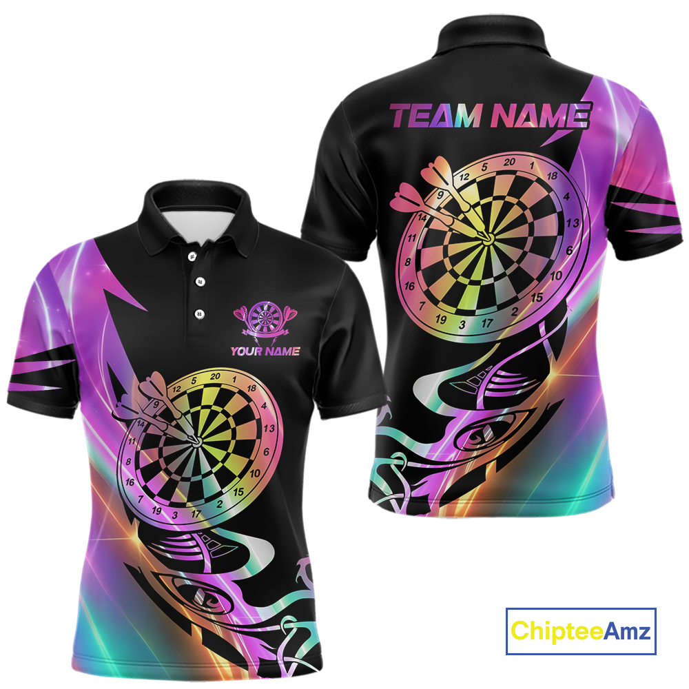 Custom Neon Pattern Dart Shirts For Men Dart Board Shirts Polo & 1/4 Zip Dart Jersey Team NNT128