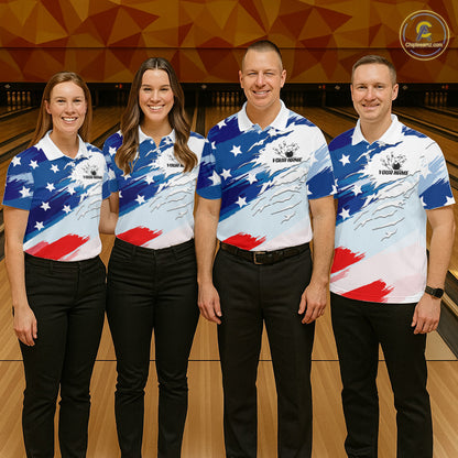 Custom American Flag Bowling Jersey for Women Bowling Team Shirts Patriotic Bowling League HNT460