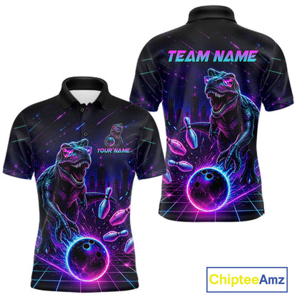 Custom Neon Funny Dinosaur Bowling Team Shirts Bowling Jersey for Men Bowling League HNT462