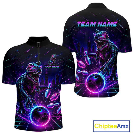Custom Neon Funny Dinosaur Bowling Team Shirts Bowling Jersey for Men Bowling League HNT462