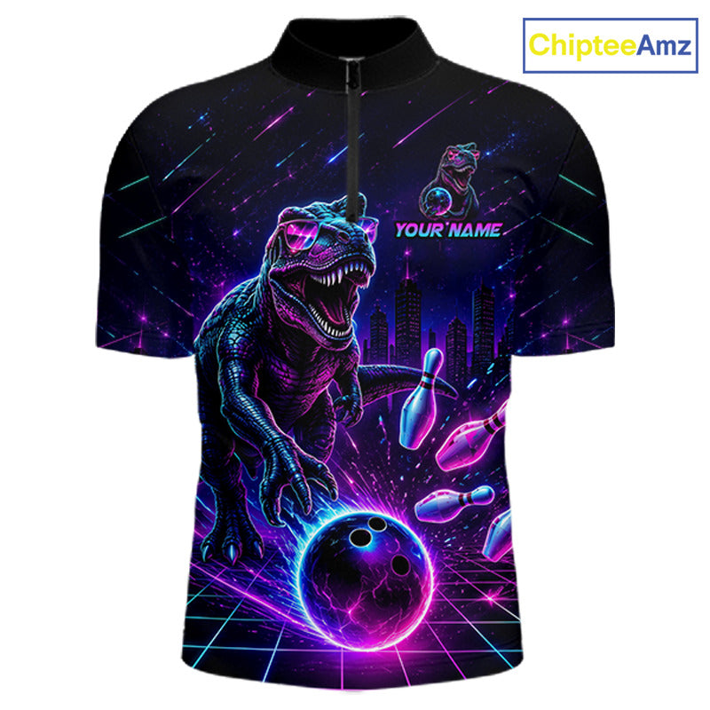 Custom Neon Funny Dinosaur Bowling Team Shirts Bowling Jersey for Men Bowling League HNT462