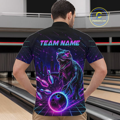 Custom Neon Funny Dinosaur Bowling Team Shirts Bowling Jersey for Men Bowling League HNT462