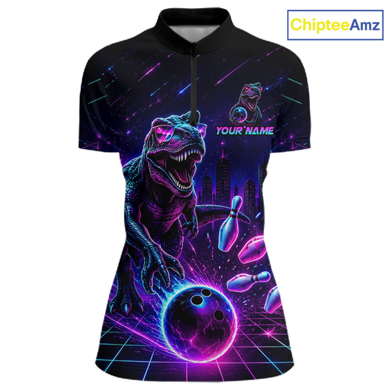 Custom Neon Funny Dinosaur Bowling Team Shirts Bowling Jersey for Women Bowling League HNT462