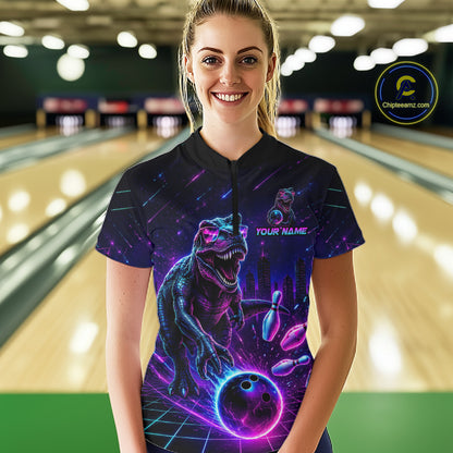 Custom Neon Funny Dinosaur Bowling Team Shirts Bowling Jersey for Women Bowling League HNT462