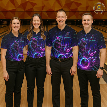 Custom Neon Funny Dinosaur Bowling Team Shirts Bowling Jersey for Men Bowling League HNT462