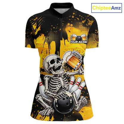 Custom Beer Funny Skeleton Bowling Team Shirts Bowling Jersey for Women Bowling League HNT464