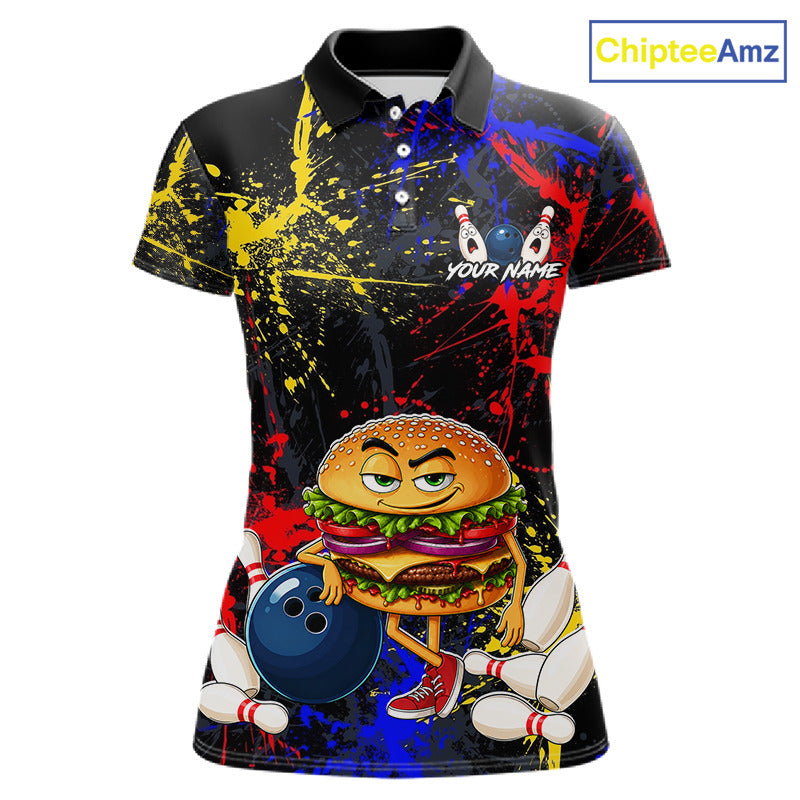Custom Colorful Funny Hamburger Bowling Jersey for Women Bowling Team Shirts Bowling League HNT467