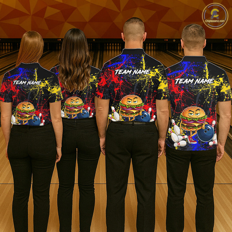 Custom Colorful Funny Hamburger Bowling Jersey for Women Bowling Team Shirts Bowling League HNT467
