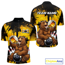 Load image into Gallery viewer, Custom Beer Bear Bowling Jersey for Men Bowling Team Shirts Bowling Polo &amp; 1/4 Zip HNT265