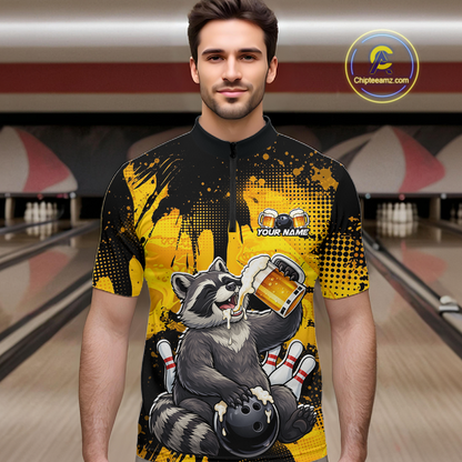 Custom Beer Raccoon Bowling Jersey for Men Bowling Polo & 1/4 Zip Bowling Team Shirts HNT270