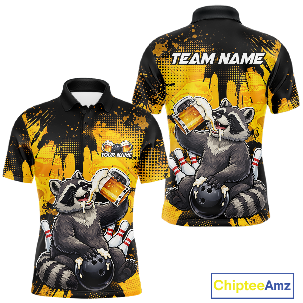 Custom Beer Raccoon Bowling Jersey for Men Bowling Polo & 1/4 Zip Bowling Team Shirts HNT270