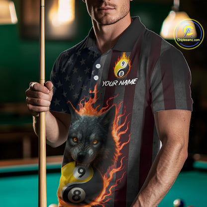 Custom US Wolf 8 9 Ball Yin Yang Billiard Shirts for Men Billiard Team Shirts Billiard League Polo & 1/4 Zip NNT92