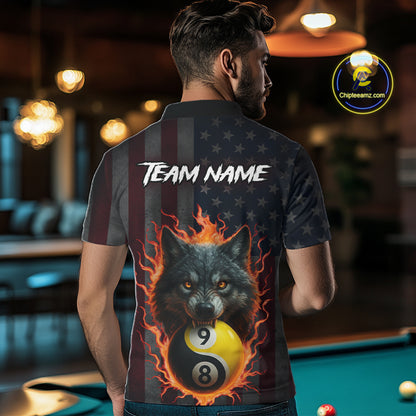Custom US Wolf 8 9 Ball Yin Yang Billiard Shirts for Men Billiard Team Shirts Billiard League Polo & 1/4 Zip NNT92