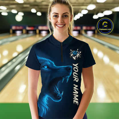 Custom Wolf Bowling Jersey for Women Polo & 1/4 Zip Bowling Team Shirts Bowling League HNT149