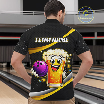 Custom Funny Beer Bowling Bowling Jersey for Men Bowling Team Shirts Polo & 1/4 Zip HNT190