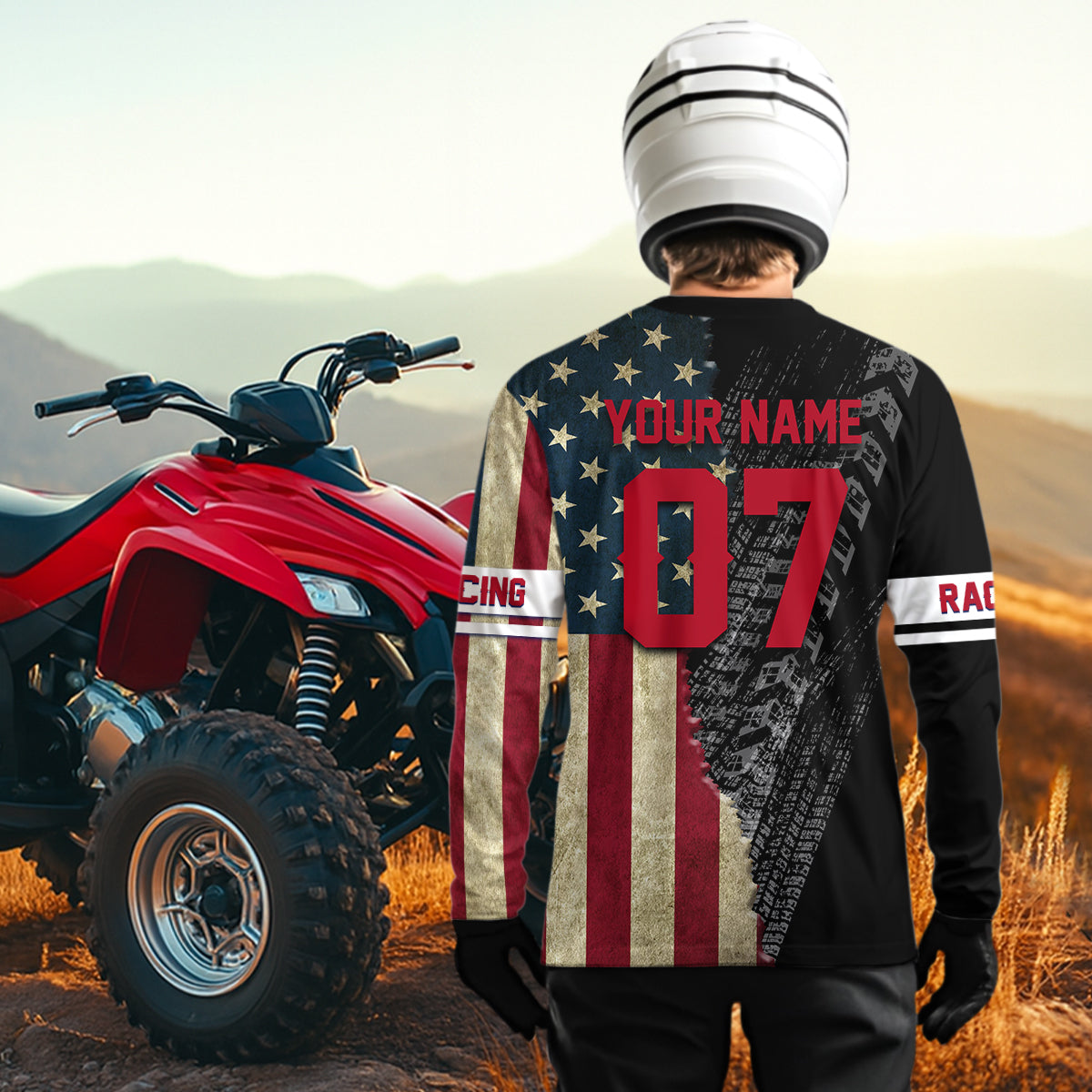 USA Flag Quad Bike Jersey For Adult&Kid Custom Atv Motocross Jersey Patriotic Off-Road Extreme Quad Shirt NHN005