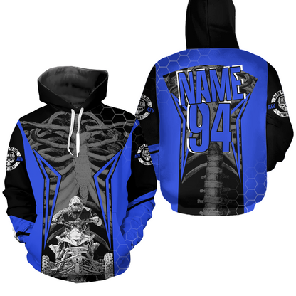 Personalized Blue Atv Racing Hoodie Custom Name & Number Quad Bike Rider Motocross Shirt For Men Women  NHN002