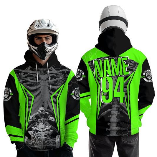 Personalized Green Atv Racing Hoodie Custom Name & Number Quad Bike Rider Motocross Shirt For Men Women  NHN002