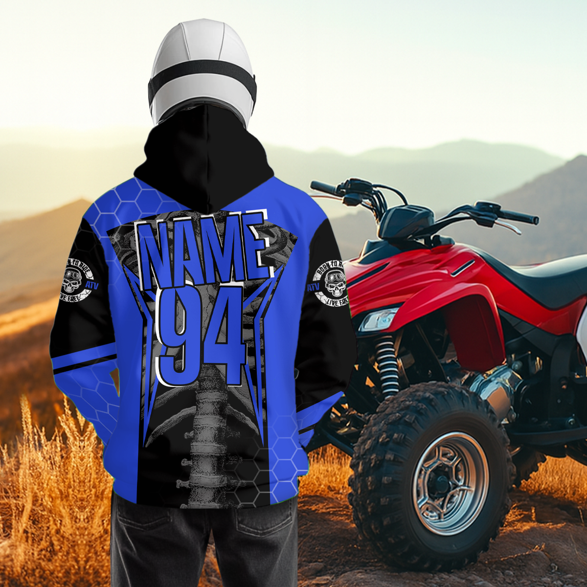 Personalized Blue Atv Racing Hoodie Custom Name & Number Quad Bike Rider Motocross Shirt For Men Women  NHN002