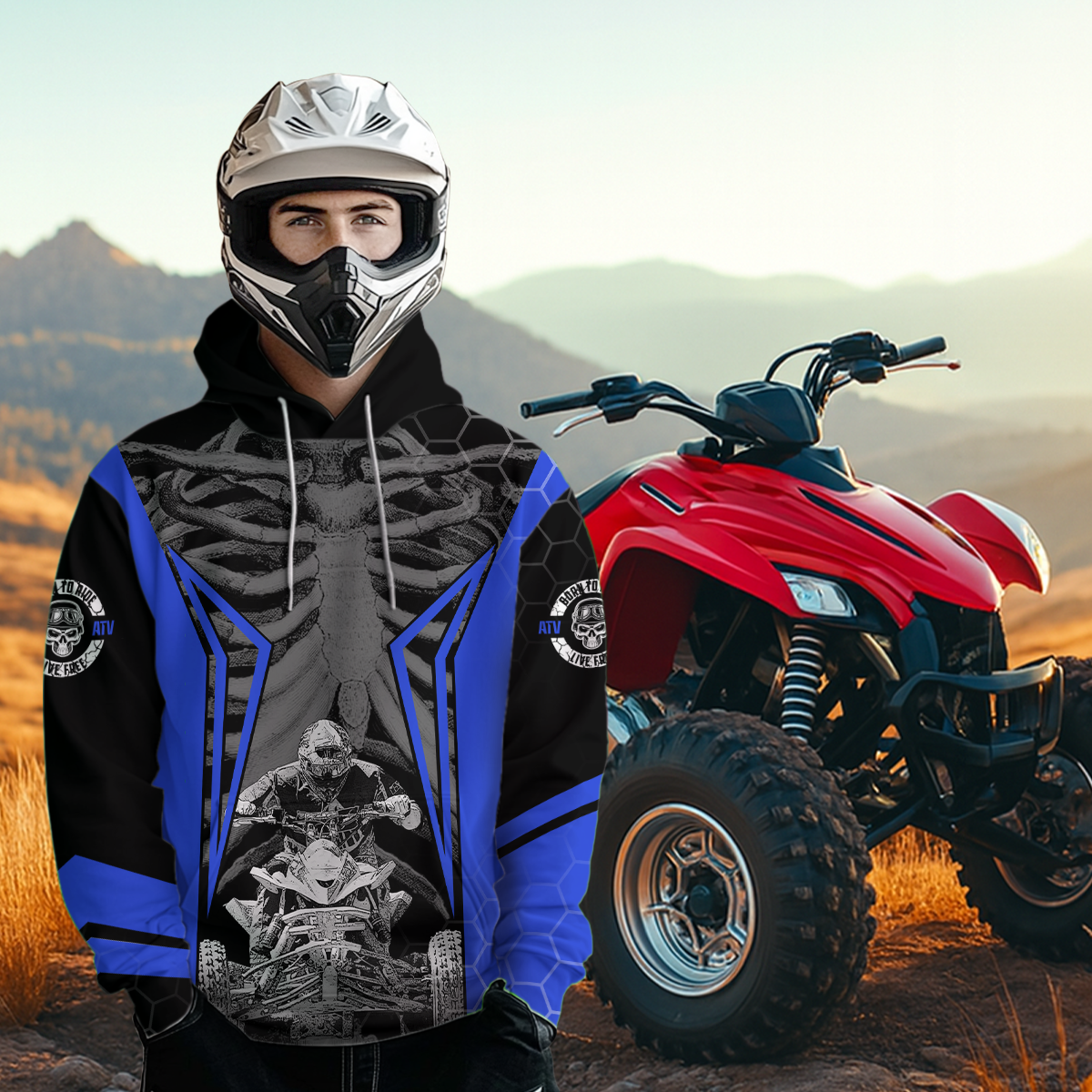 Personalized Blue Atv Racing Hoodie Custom Name & Number Quad Bike Rider Motocross Shirt For Men Women  NHN002