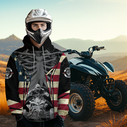 Patriotic Atv Racing Hoodie Custom Name & Number American Flag Quad Bike Rider Motocross Shirt For Men Women  NHN002