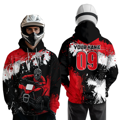 Red ATV Motocross Hoodie Personalized Upf30+ Adult&Kid Quad Bike Shirt Atv Mx Off-Road Extreme NHN003