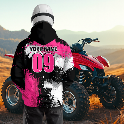 Pink Girls ATV Motocross Hoodie Personalized Upf30+ Adult&Kid Quad Bike Shirt Atv Mx Off-Road Extreme NHN003