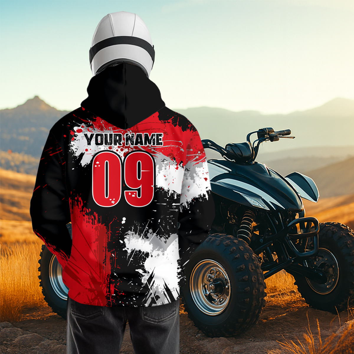 Red ATV Motocross Hoodie Personalized Upf30+ Adult&Kid Quad Bike Shirt Atv Mx Off-Road Extreme NHN003