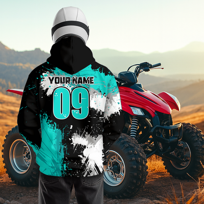 Turquoise Atv Motocross Hoodie Personalized Upf30+ Adult&Kid Quad Bike Shirt Atv Mx Off-Road Extreme NHN003