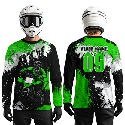 Green ATV Motocross Jersey Personalized UPF30+ Adult&Kid Quad Bike Shirt Atv Mx Off-Road Dirt Bike NHN003