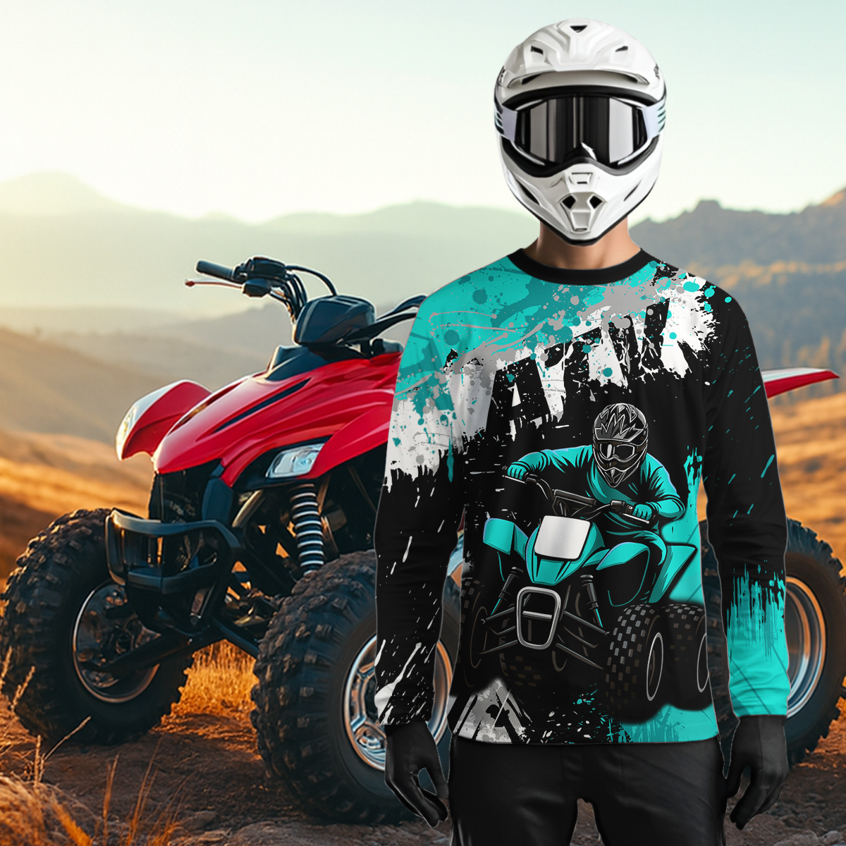 Turquoise ATV Motocross Jersey Personalized UPF30+ Adult&Kid Quad Bike Shirt Atv Mx Off-Road Dirt Bike NHN003