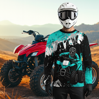Turquoise ATV Motocross Jersey Personalized UPF30+ Adult&Kid Quad Bike Shirt Atv Mx Off-Road Dirt Bike NHN003