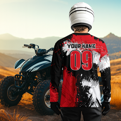 Red ATV Motocross Jersey Personalized UPF30+ Adult&Kid Quad Bike Shirt Atv Mx Off-Road Dirt Bike NHN003