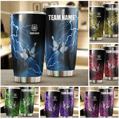 Multicolor Lightning thunder storm Bowling ball pins Custom name and team name bowling tumblers Cup NQS9711